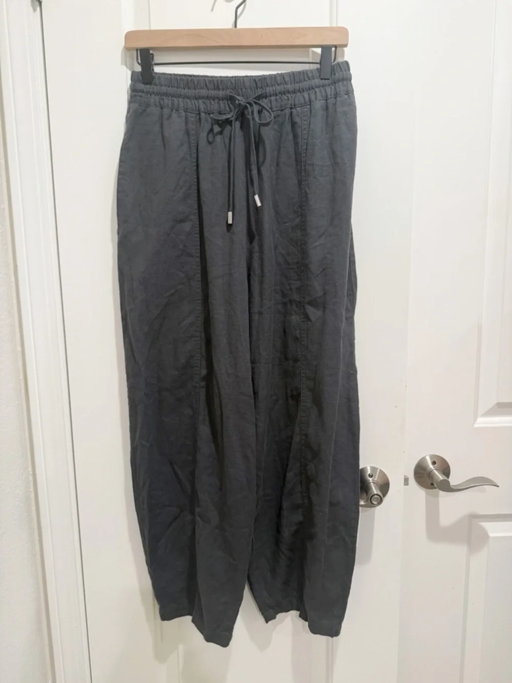 NWT ZARA Linen Blend Drawstring Pants‎ in Charcoal Grey size Small